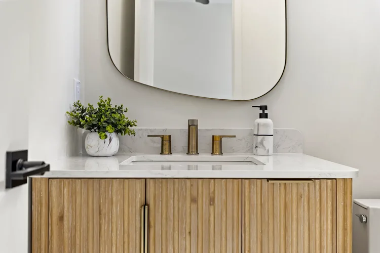 Bathroom vanity with wood cabinets