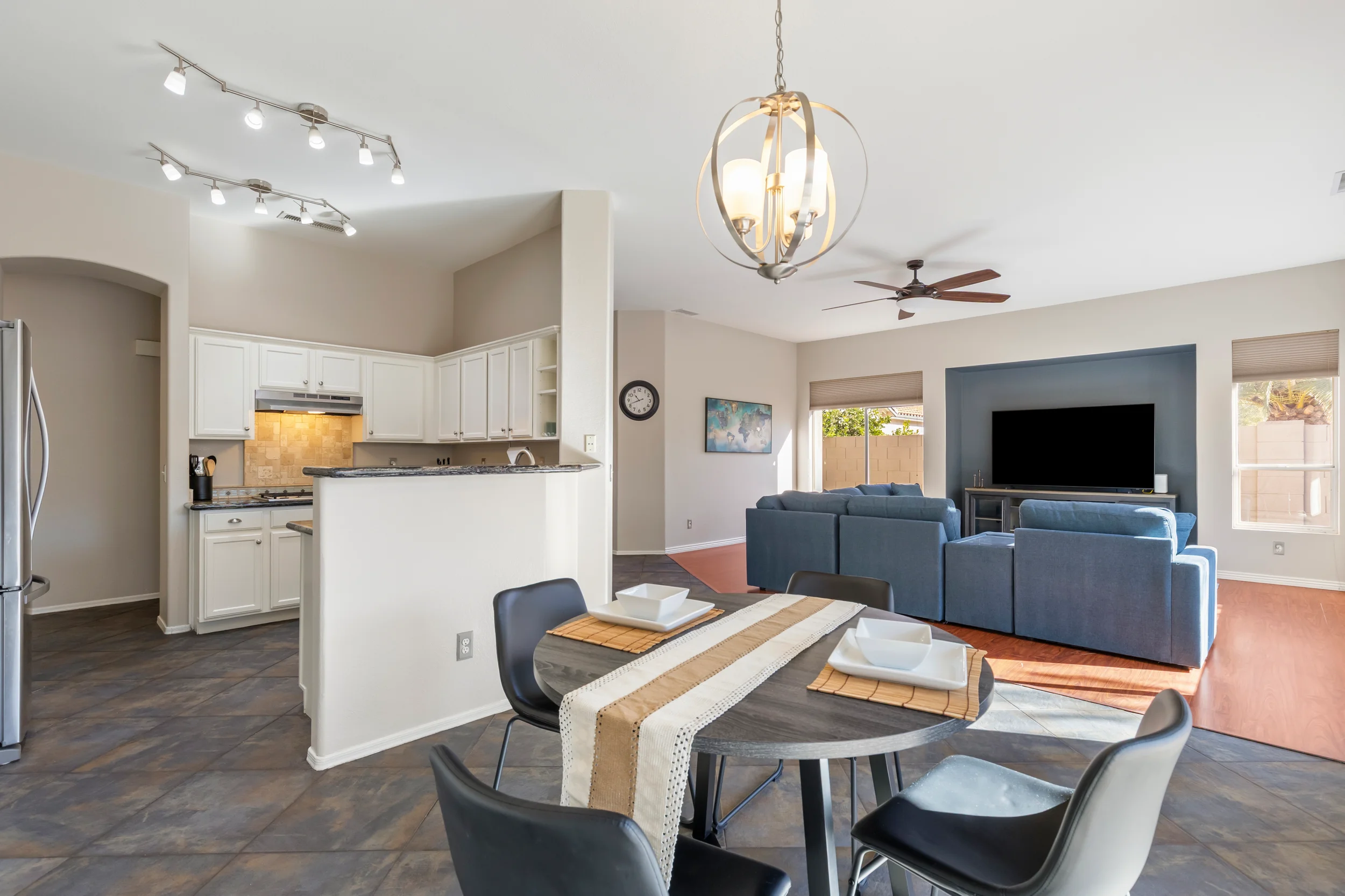 Bright and decluttered living room staged for real estate photography in Phoenix Arizona