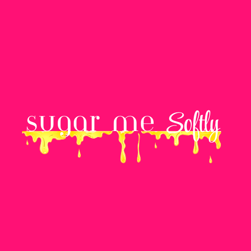 Pink background with white and cursive pink text that says "sugar me softly" above yellow dripping liquid.