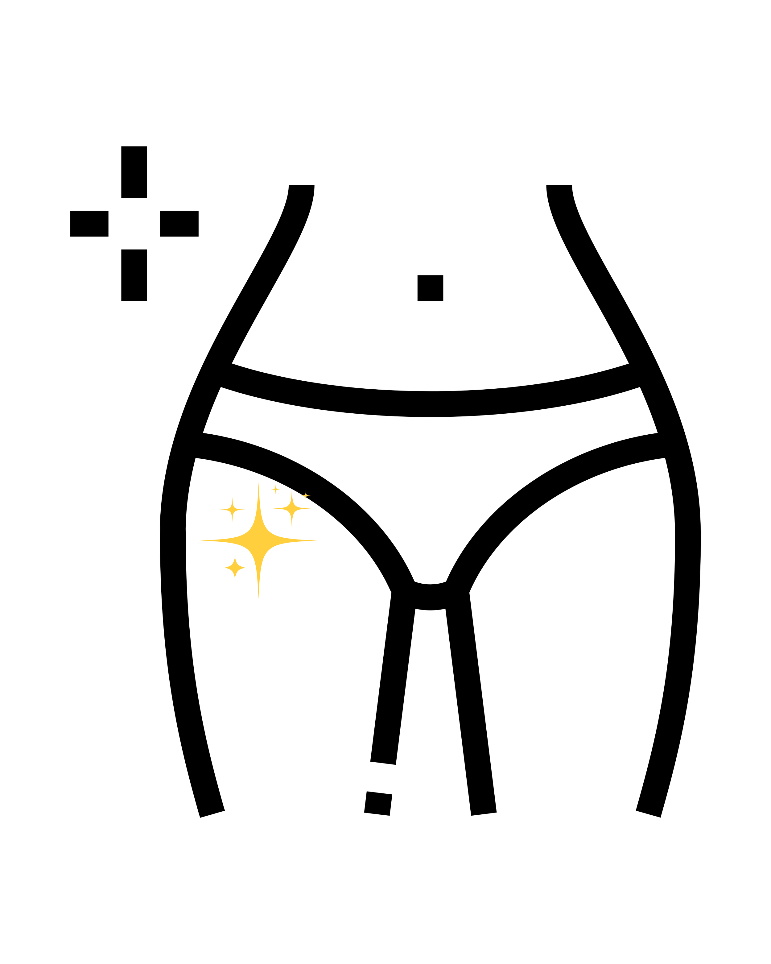 Outline of a woman's lower torso in underwear, with sparkles on the right hip.