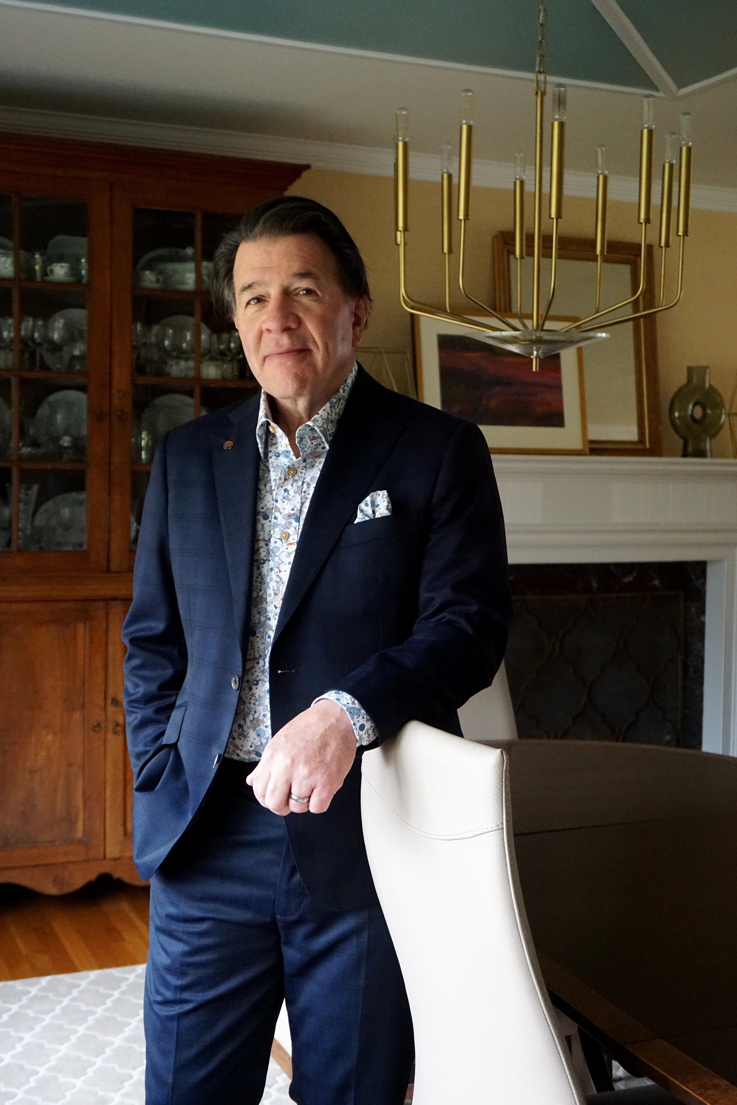 A man in a custom navy plaid suit in Richmond, Virginia.