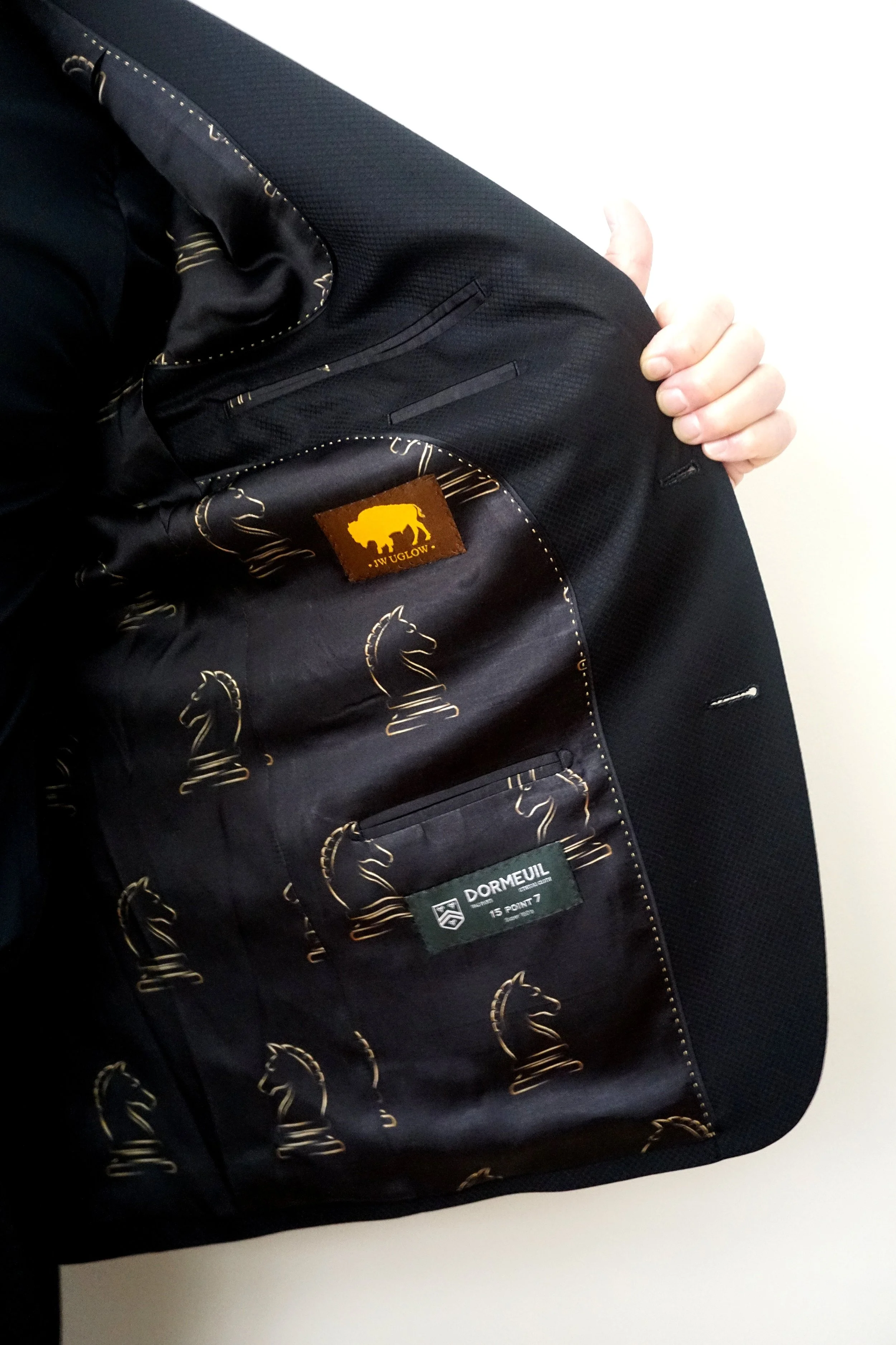 A custom printed Dormeuil suit lining for a man in Richmond, Virginia.