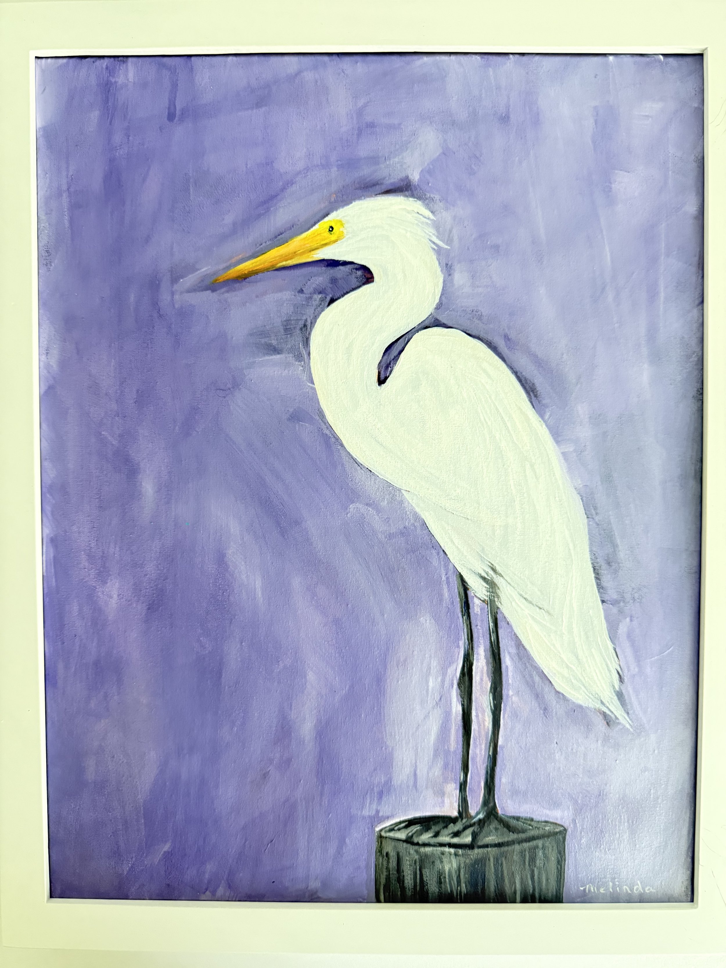 White Heron in Purple, Framed, 11x14