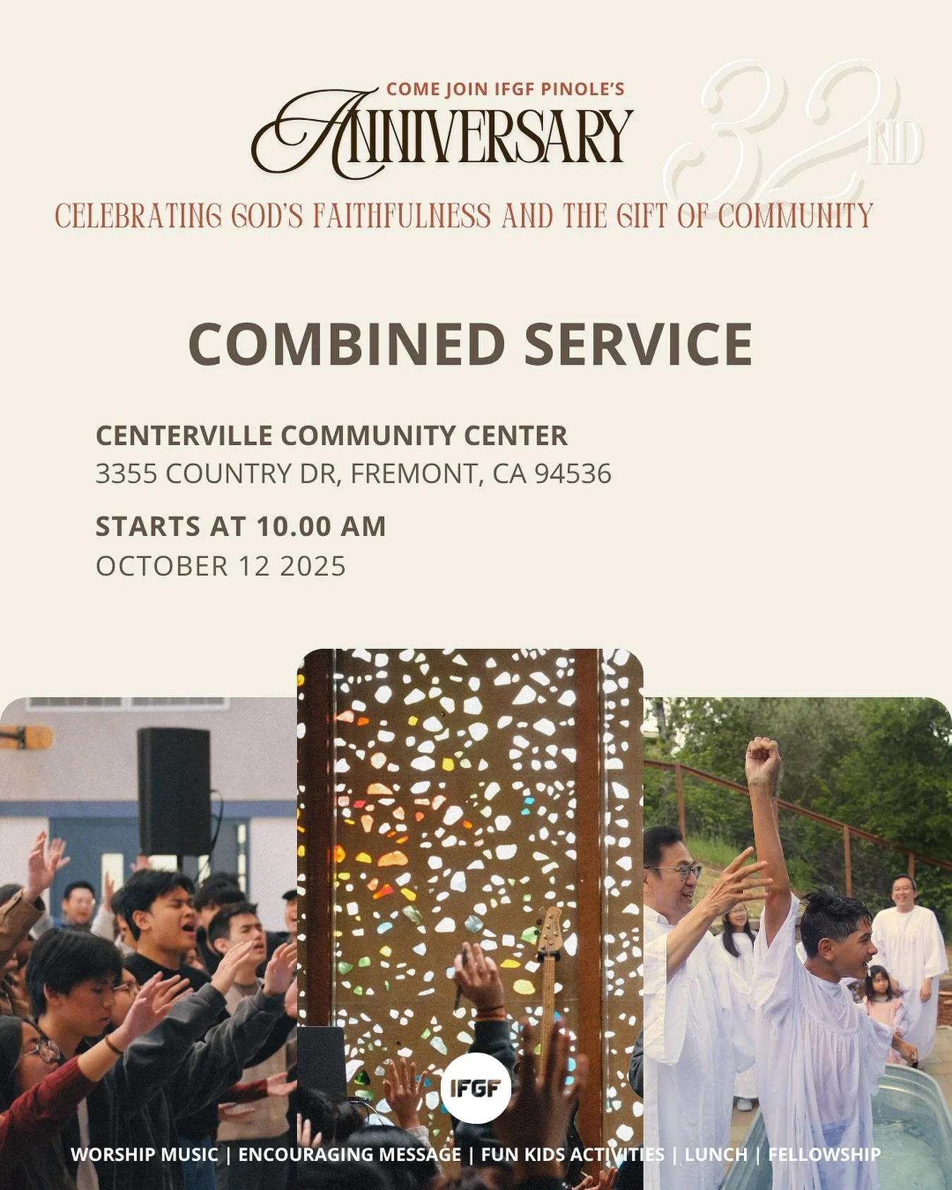 Reminder that we&rsquo;ll have a Combined Sunday Service to celebrate our church Anniversary tomorrow - no Sunday Services in our 3 campuses.

Excited to celebrate God&rsquo;s goodness together tomorrow 🤩