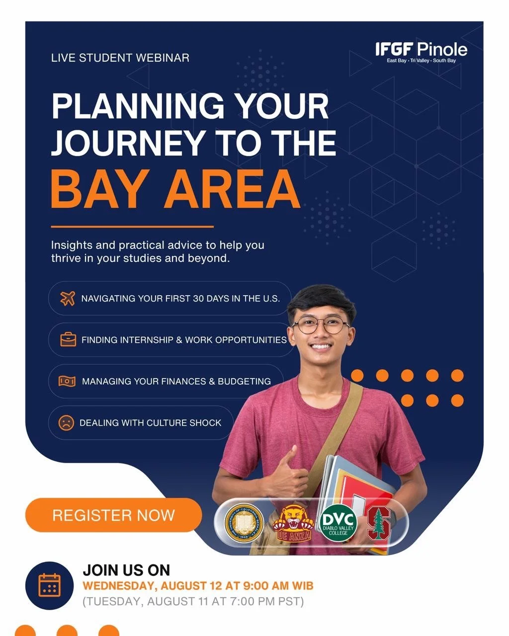 Are you a student planning your journey to the Bay Area? 🌁🇺🇸

Moving to a new country and starting college is an exciting adventure, but it comes with a lot of questions. We&rsquo;re here to help you navigate it smoothly!

Join IFGF Pinole for an 