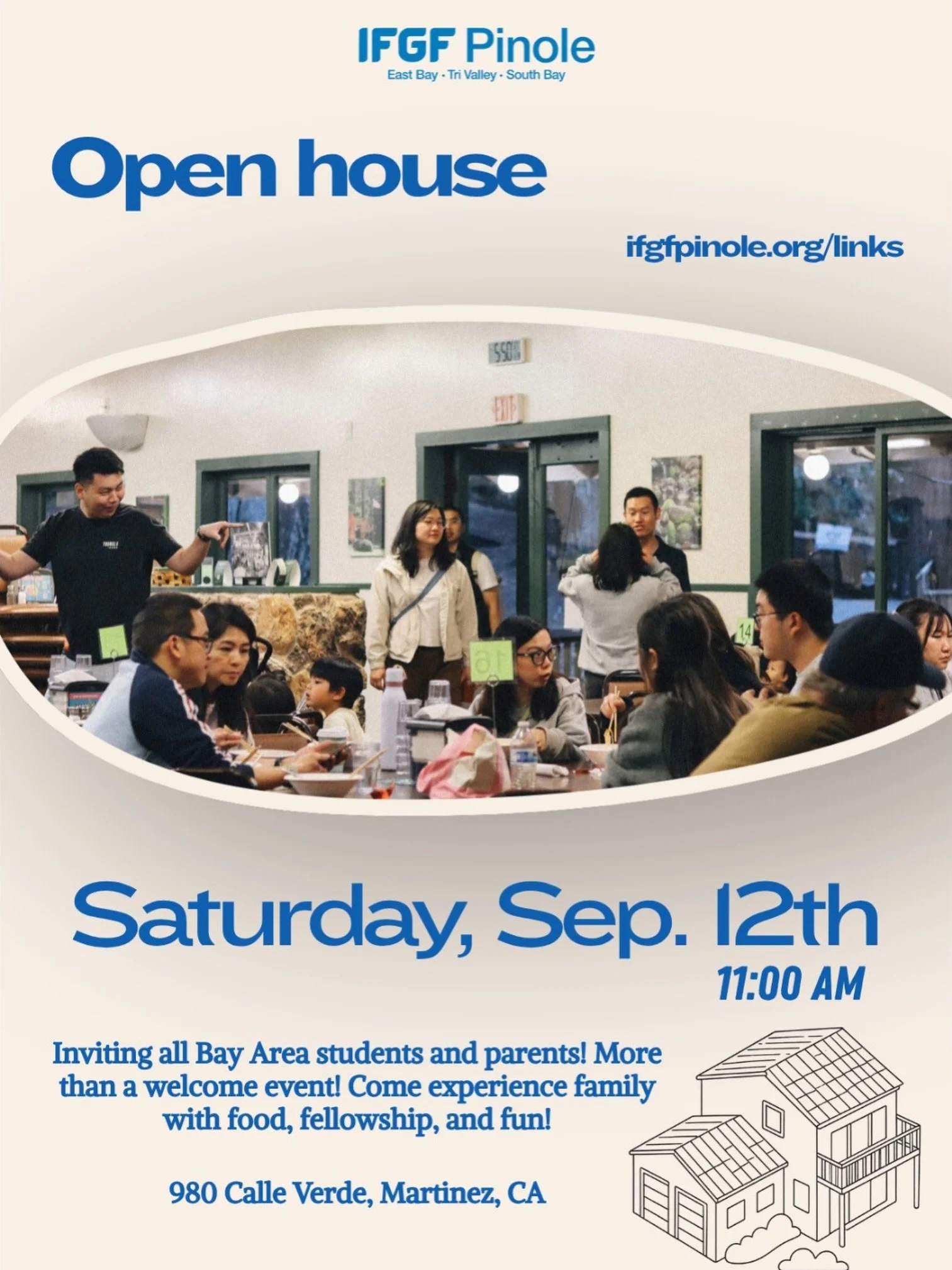 🏡 OPEN HOUSE WELCOMING NEW STUDENTS TO THE BAY AREA - NOTE THE NEW DATE!!

New to the Bay Area for school? Or know someone who&rsquo;s new to the Bay Area - please pass this along!

Parents and students are warmly invited to join us for a special Op