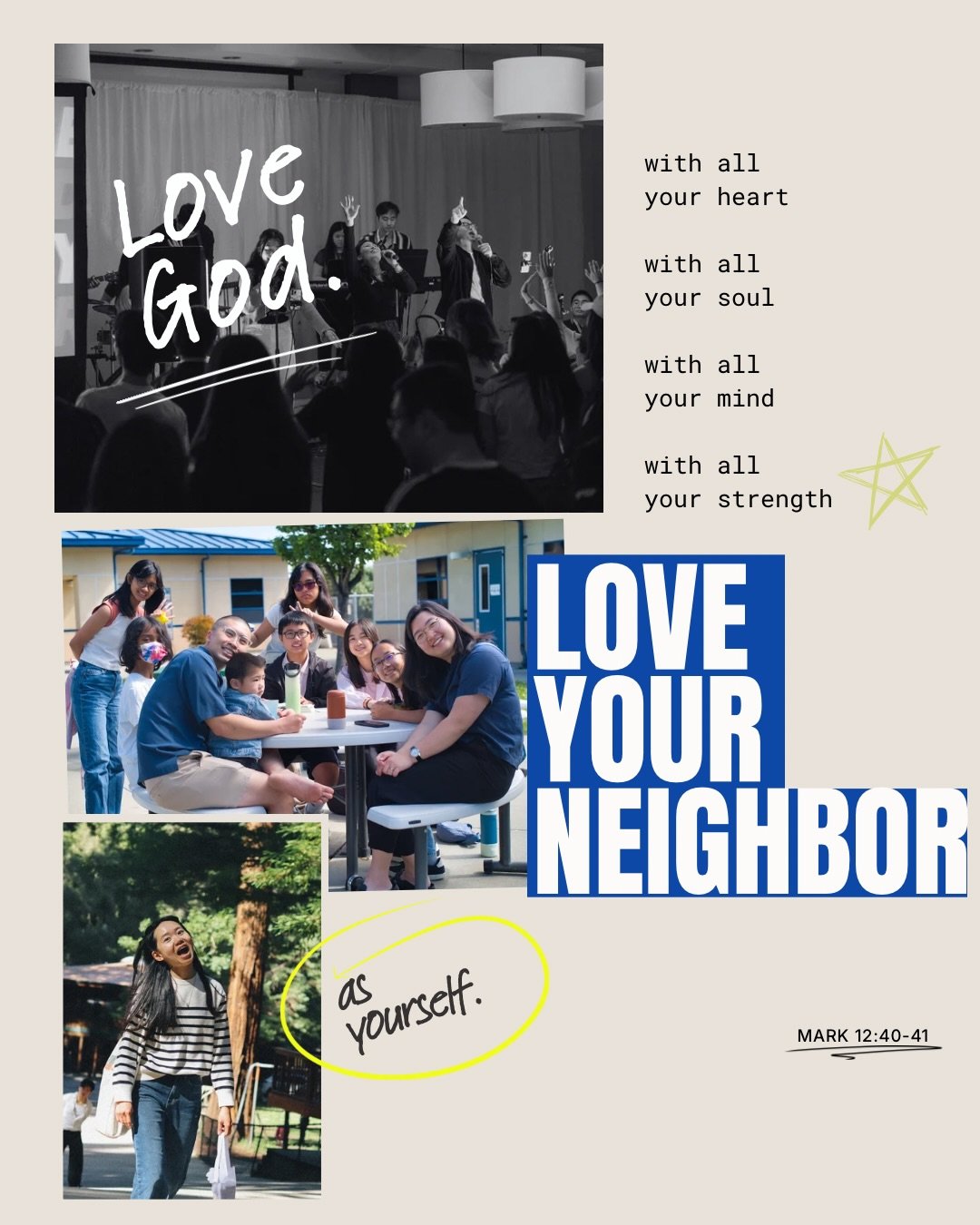 Verses from last weeks&rsquo; sermon 📖

love God. love your neighbor. go.

sounds simple.
living it out is another story.

Mark 12:30&ndash;31 + Matthew 28:19&ndash;20