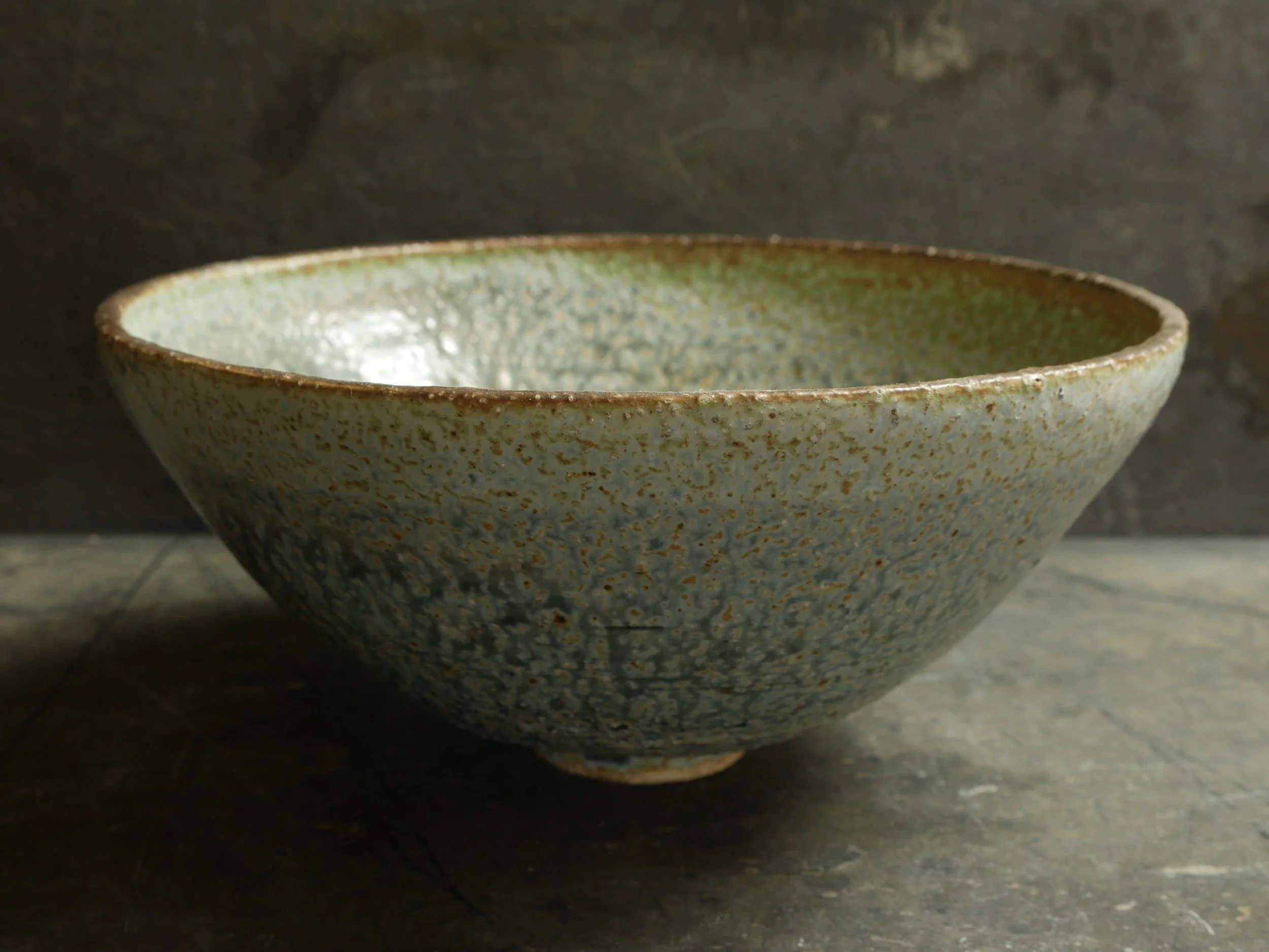 green and blue stoneware soup bowl by Andy van Vliet