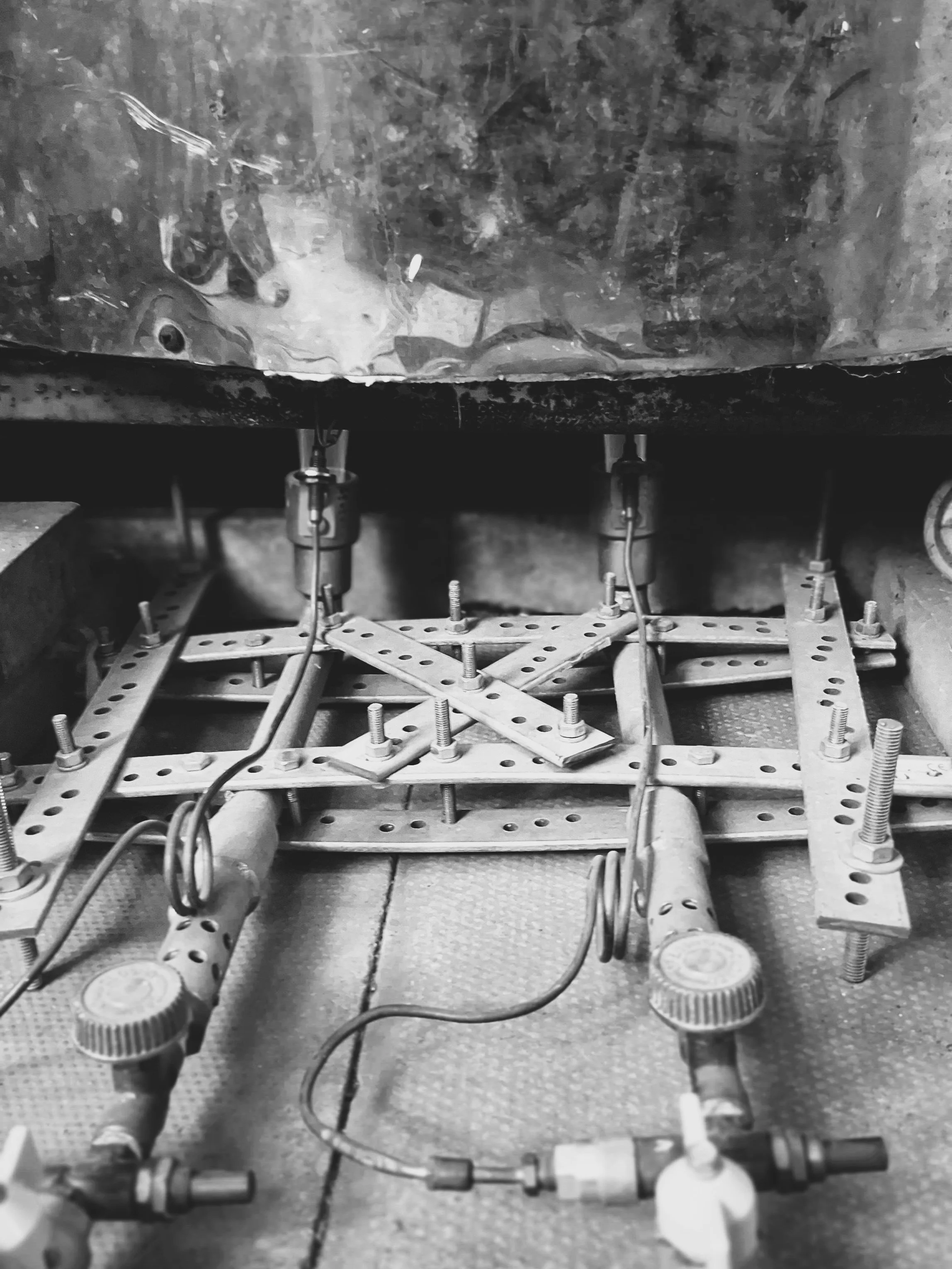 Close-up of burners for gas kiln