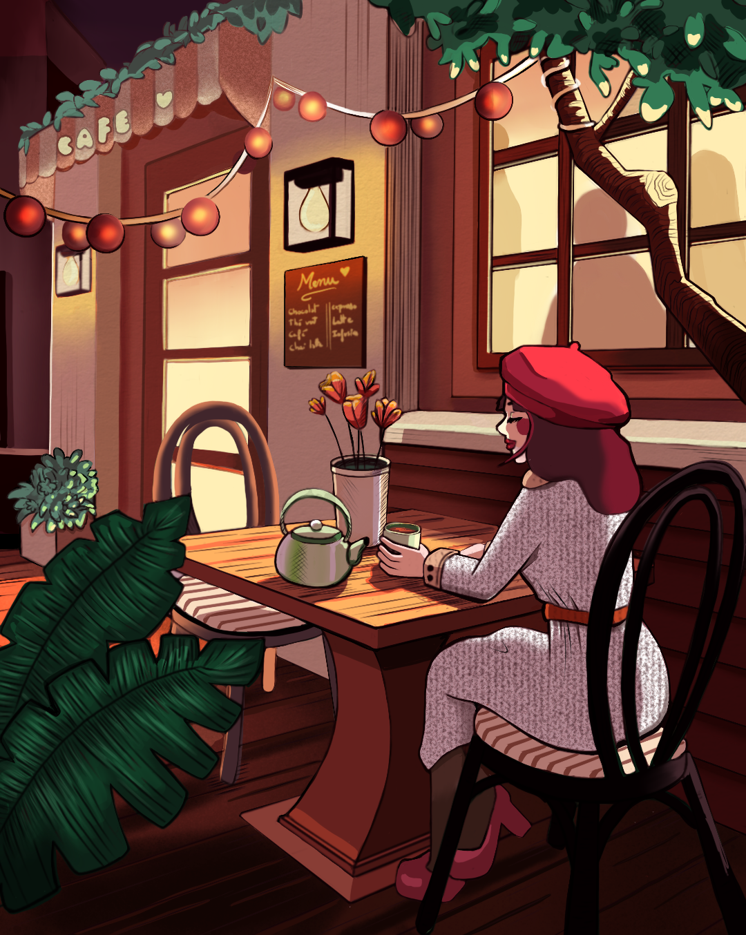 Illustration - Lea en Couleurs - Café cosy vintage