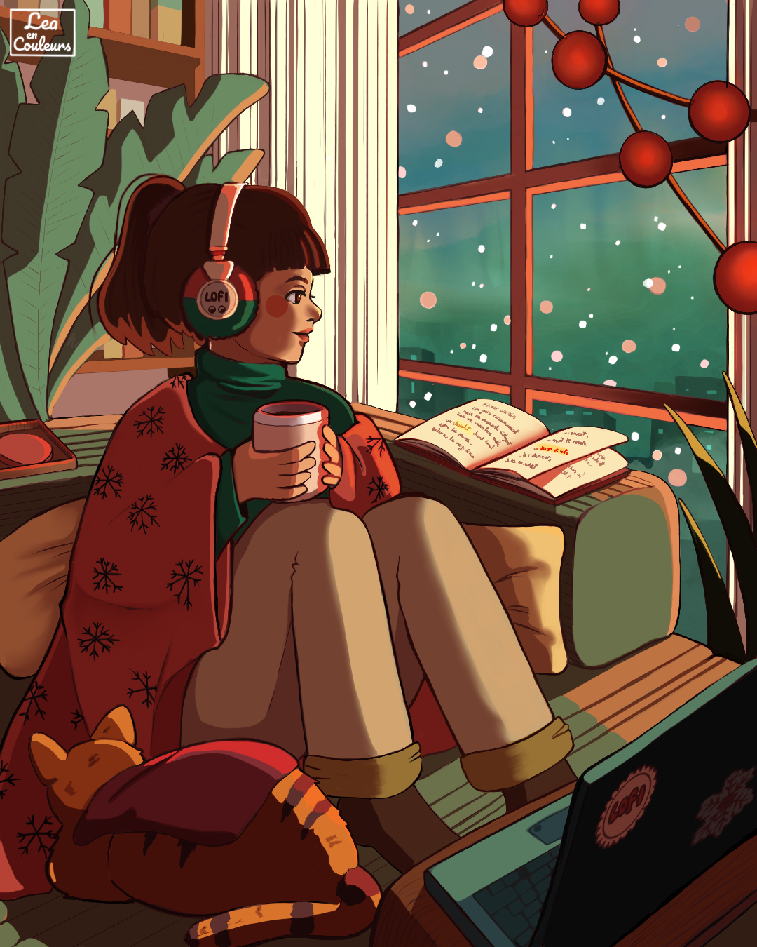 Lea en Couleurs - cosy illustration - fin de journée d'hiver - lofi girl