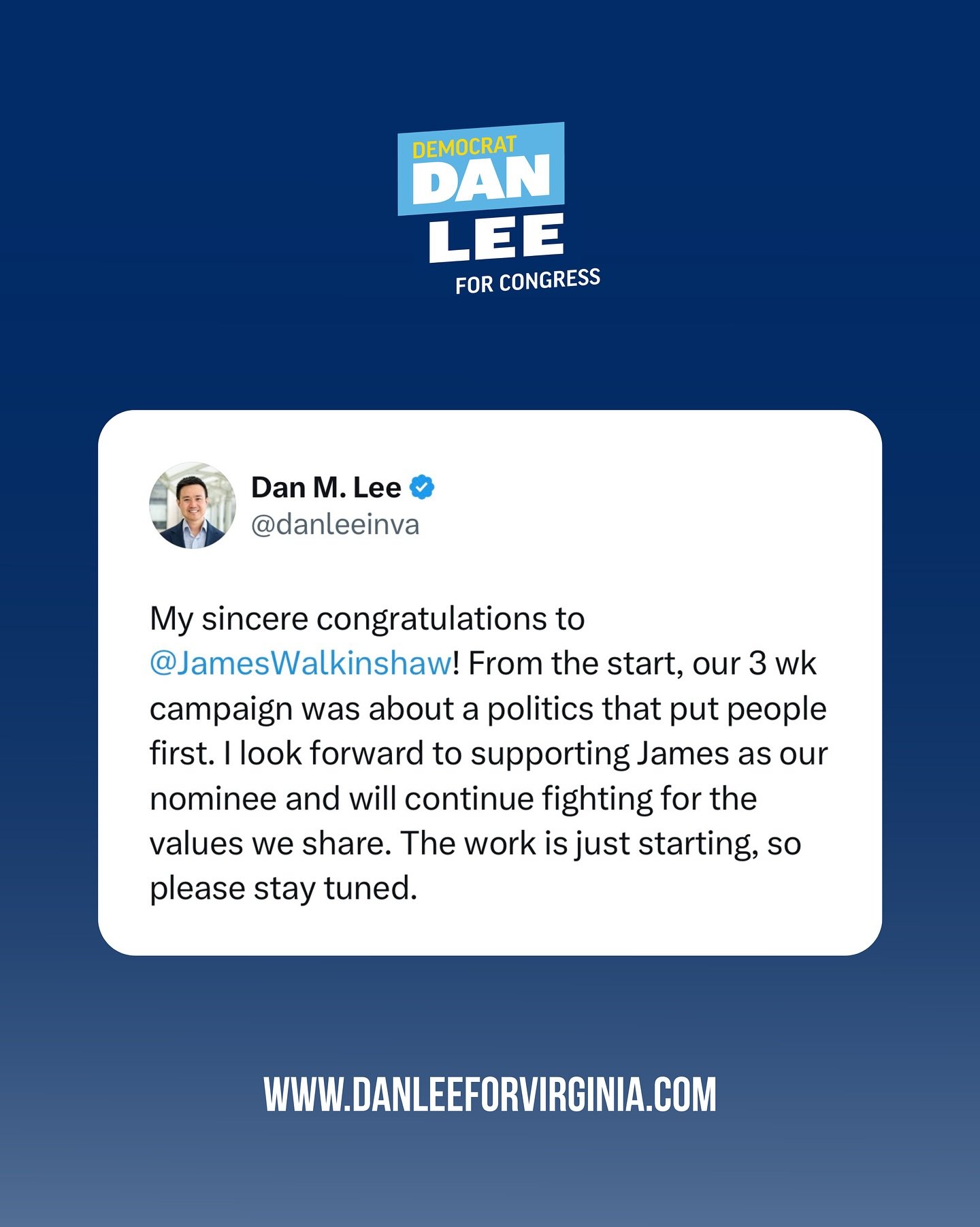 My sincere congratulations to @james_walkinshaw! From the start, our 3 week campaign was about a politics that put people first. I look forward to supporting James as our nominee and will continue fighting for the values we share. The work is just ge