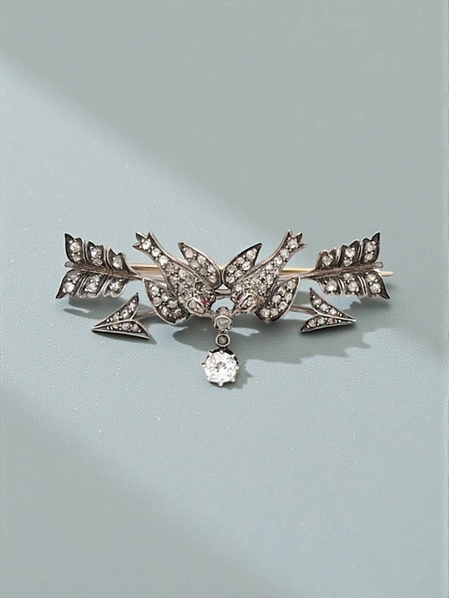 Antique French Diamond & Ruby Dove Brooch (c. 1880s)