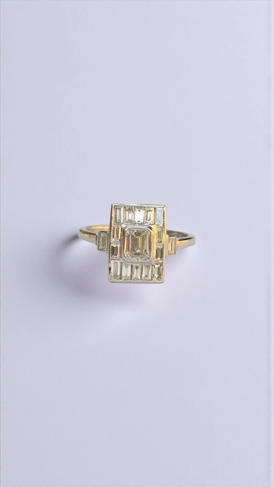 Antique Platinum Emerald-Cut and Baguette Diamond Ring