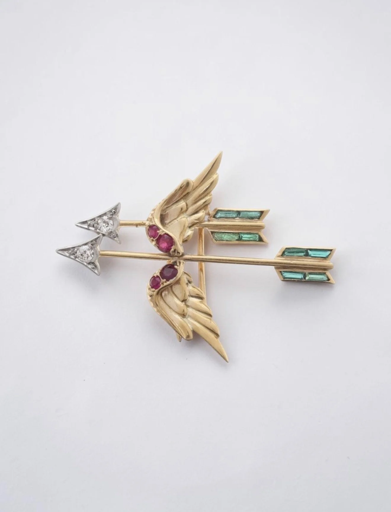 Ruby, Emerald & Diamond Arrow Brooch