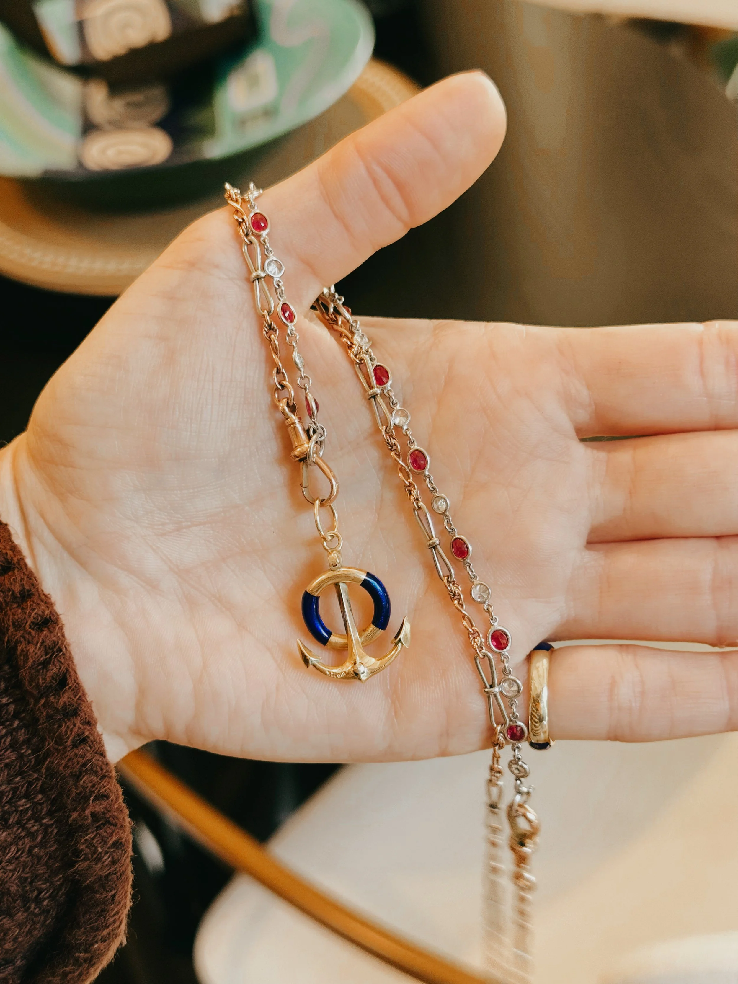 Vintage 18k Gold Enamel Anchor Charm