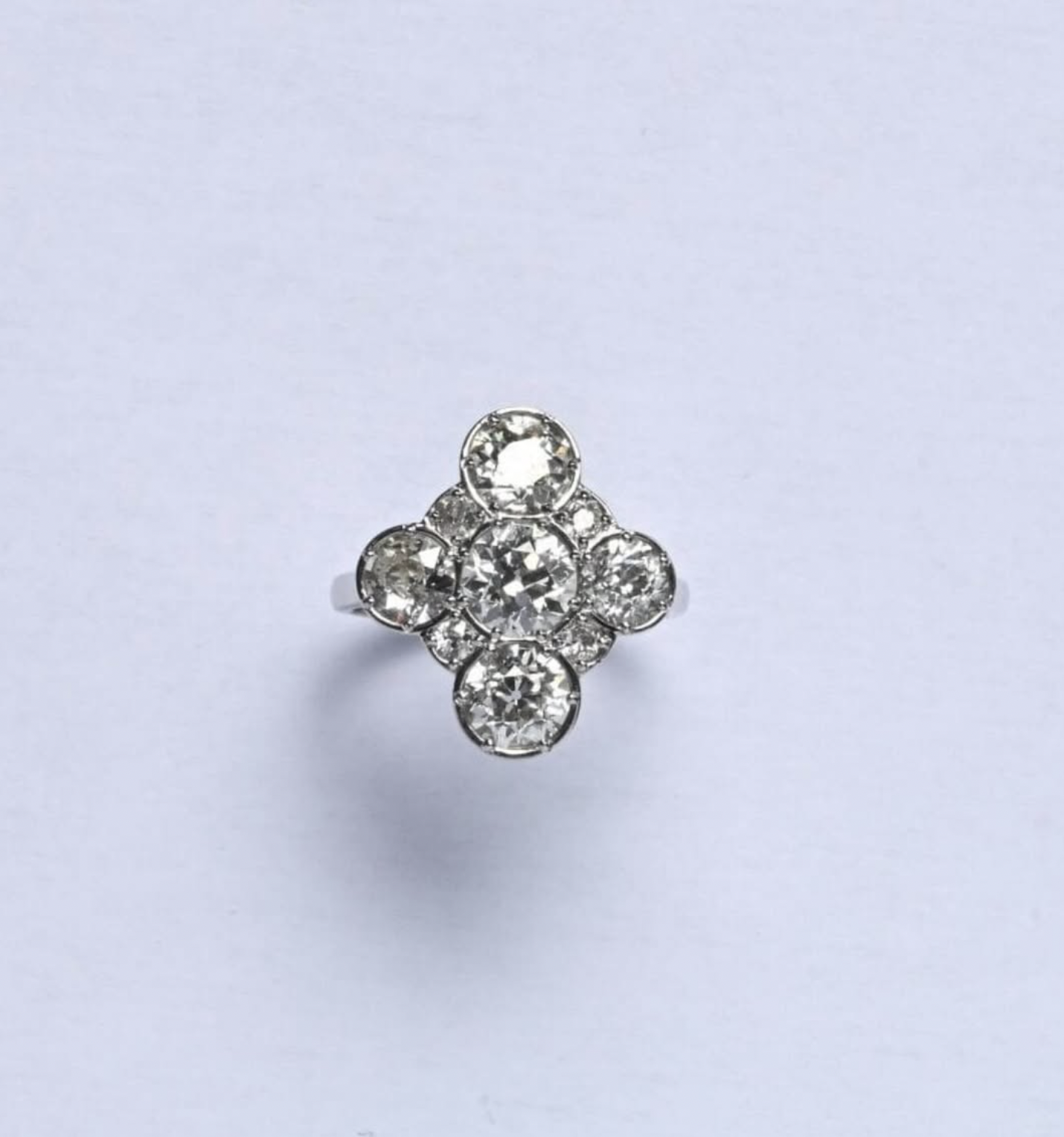 Antique Old Mine Cut Diamond Cluster Ring in 18K White Gold