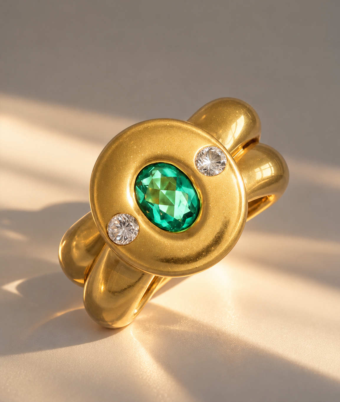 Vintage 18K Gold Emerald & Diamond Statement Ring