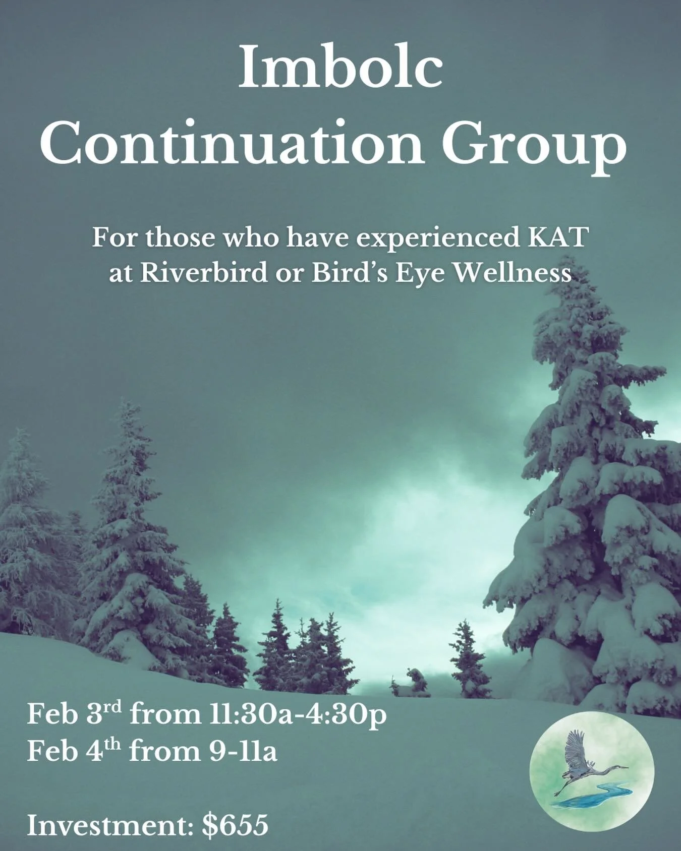 ✨UPCOMING DATES for the Imbolc Continuation Group! ✨

🌱At this midpoint between the winter solstice and spring equinox, we will create space for ceremony and community. This offering is available to individuals who have participated in KAT at Riverb