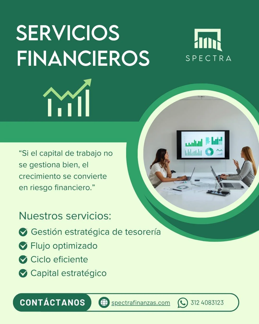 &iquest;Tu empresa tiene los servicios financieros correctos para crecer sin poner en riesgo su liquidez?
Spectra acompa&ntilde;a a empresas en la optimizaci&oacute;n de sus finanzas a trav&eacute;s de cuatro pilares estrat&eacute;gicos:
✅ Gesti&oacu