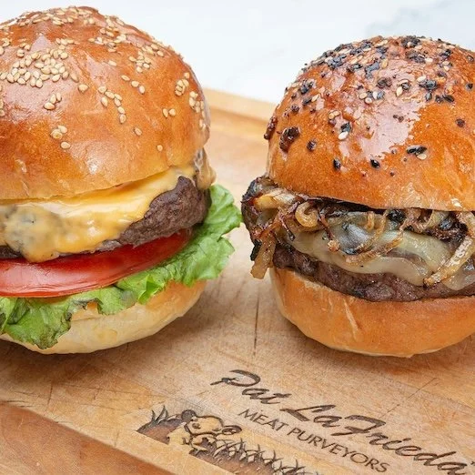 Burger made with custom ground beef blend developed in partnership with Pat LaFrieda for FreshDirect's value-focused meat strategy.