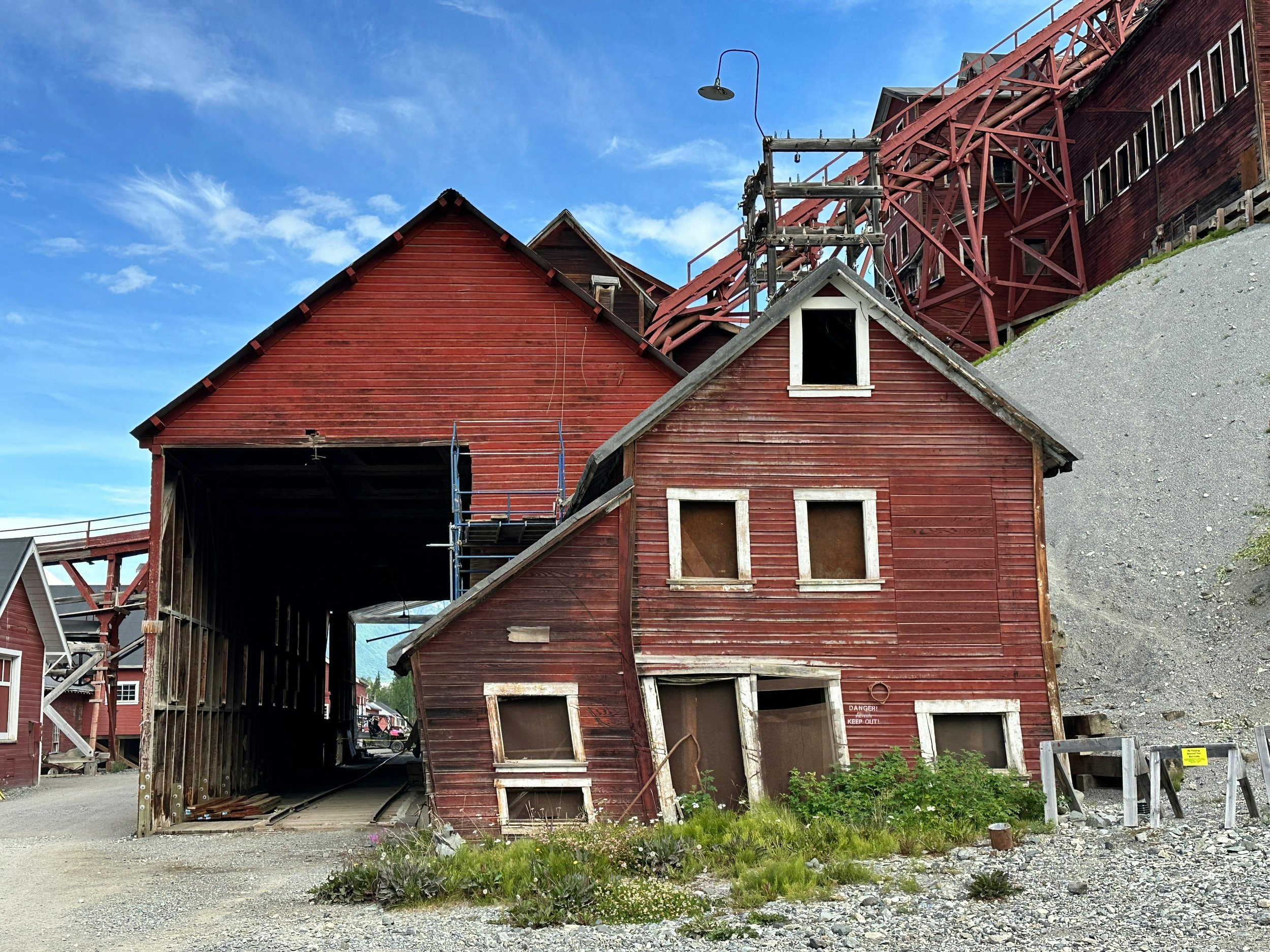 Historical dilapidated red building in Wrangell-St.Elias National Park
