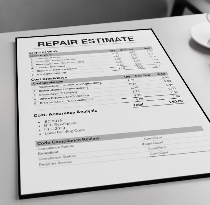 Clear and professional repair estimate documentation prepared for insurance claim approval