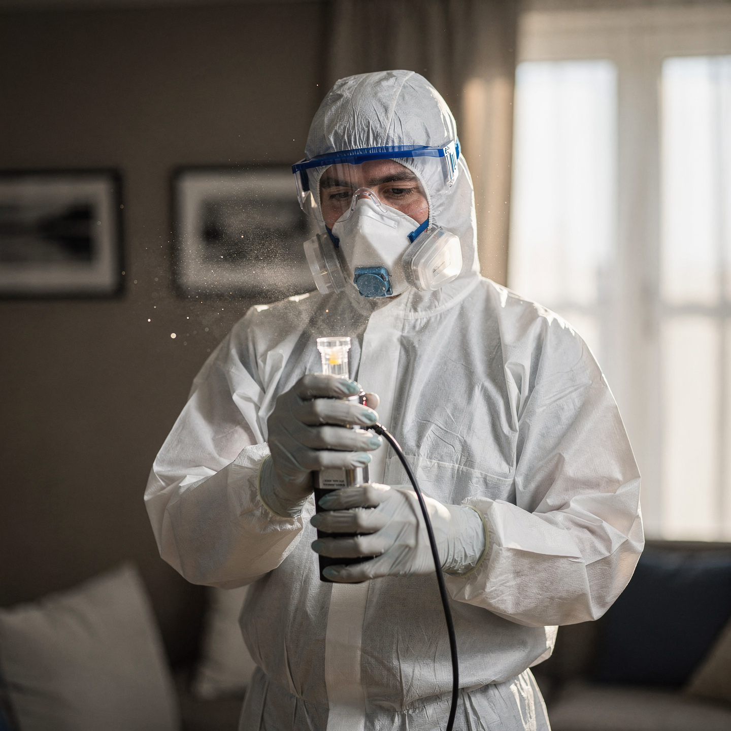 Professional mold testing measuring airborne mold particles for indoor air quality analysis