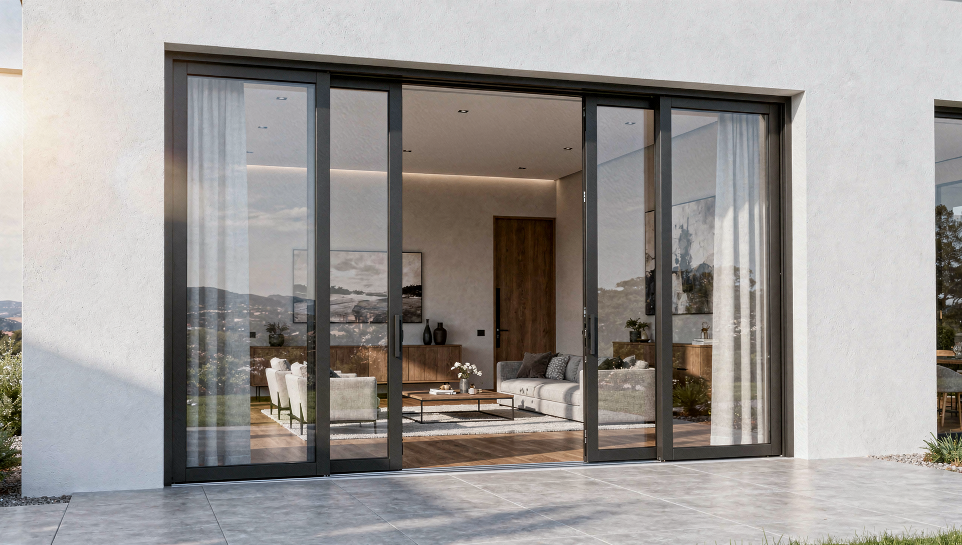 Impact door panels opened to showcase design flexibility and enhanced property value