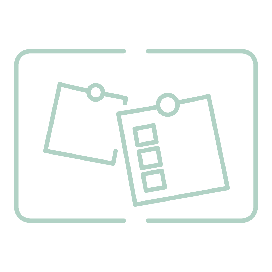 Geometric drawing of an outline square with sections divided by vertical, horizontal, and half circle lines.