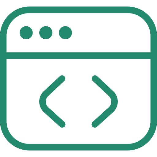 Icon of a computer window with a code brackets symbol in the center.