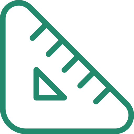 Illustration of a green right triangle ruler with measurement marks.
