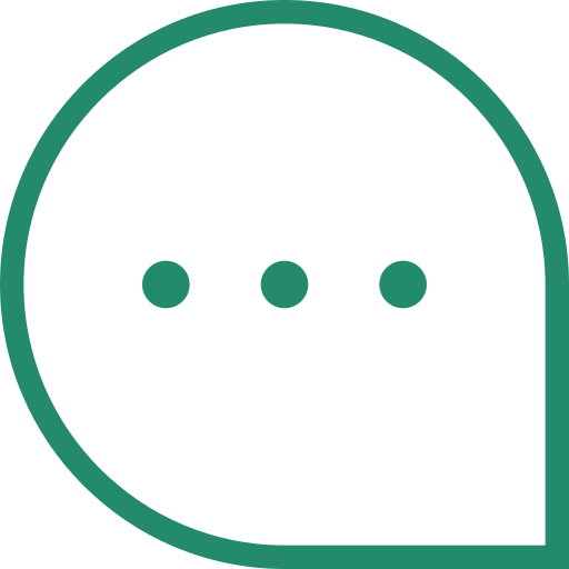A stylized icon of a speech bubble with three dots inside, representing communication or dialogue.