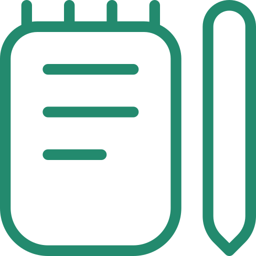 Icon of a notebook with a pen