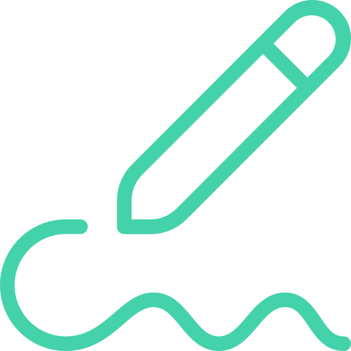 Icon of a pencil writing on a wavy line.