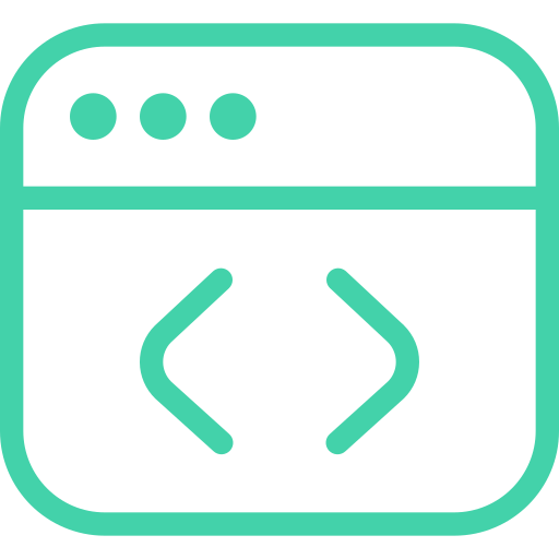 Icon of a web browser window with HTML code symbols inside.