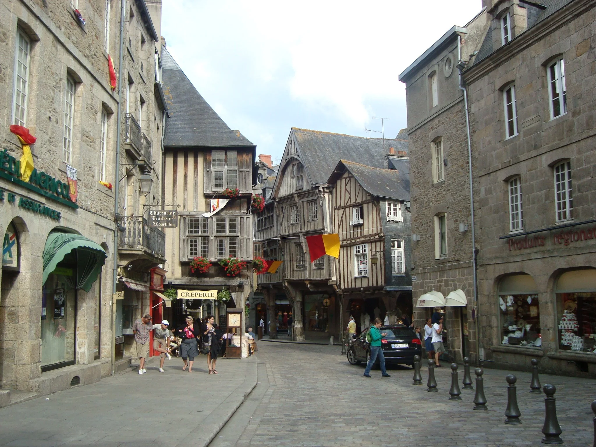  A charming medieval street in the township of Dinan, France  