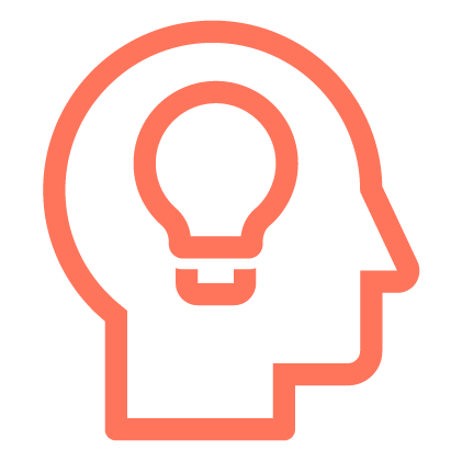 Icon of a human head with a light bulb inside, symbolising strategy advisory and brief refinement.