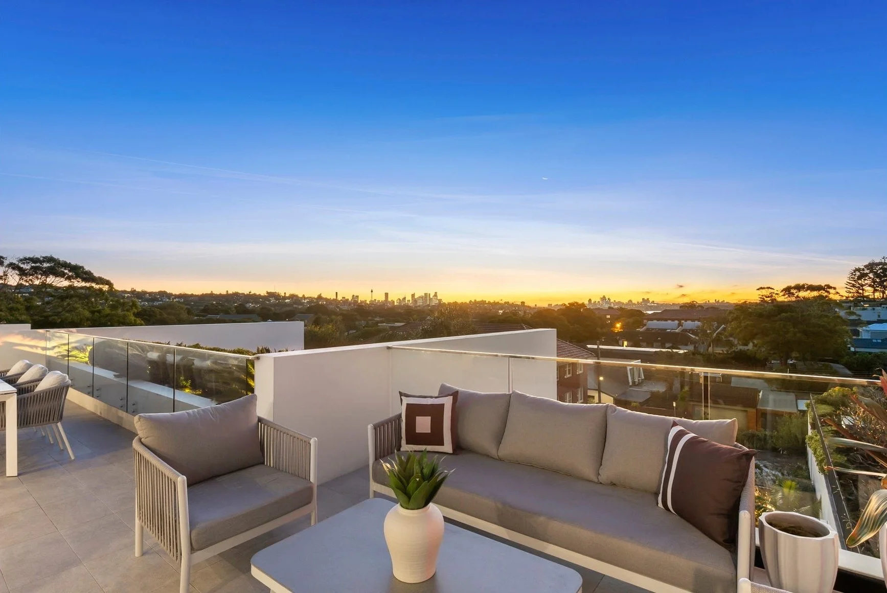 View over Sydney from terrace of 301/62A Dover Rd, Rose Bay