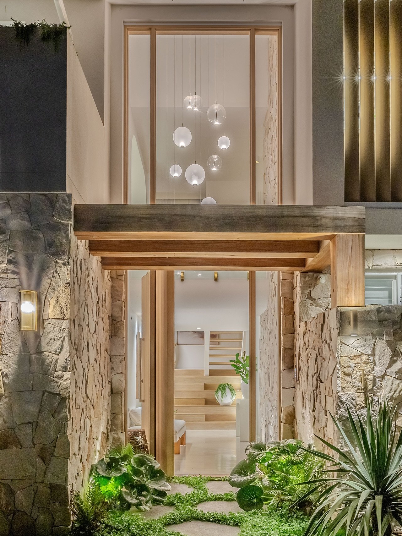 First impressions&hellip; entrance and foyer details.

Warm tones and natural textures&hellip; recycled timber beams, sandstone, polished concrete combined with oak hardwood floors, oversized custom timber door and brass fixtures highlighted with str