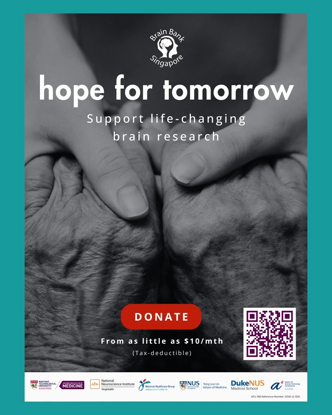 We've recently launched the Brain Bank Singapore fund. Your monetary donation&mdash;big or small&mdash;helps us advance treatments for neurological and psychiatric conditions. Scan the QR code to support our mission. 💜🧡💙

#fundraising #donation #H