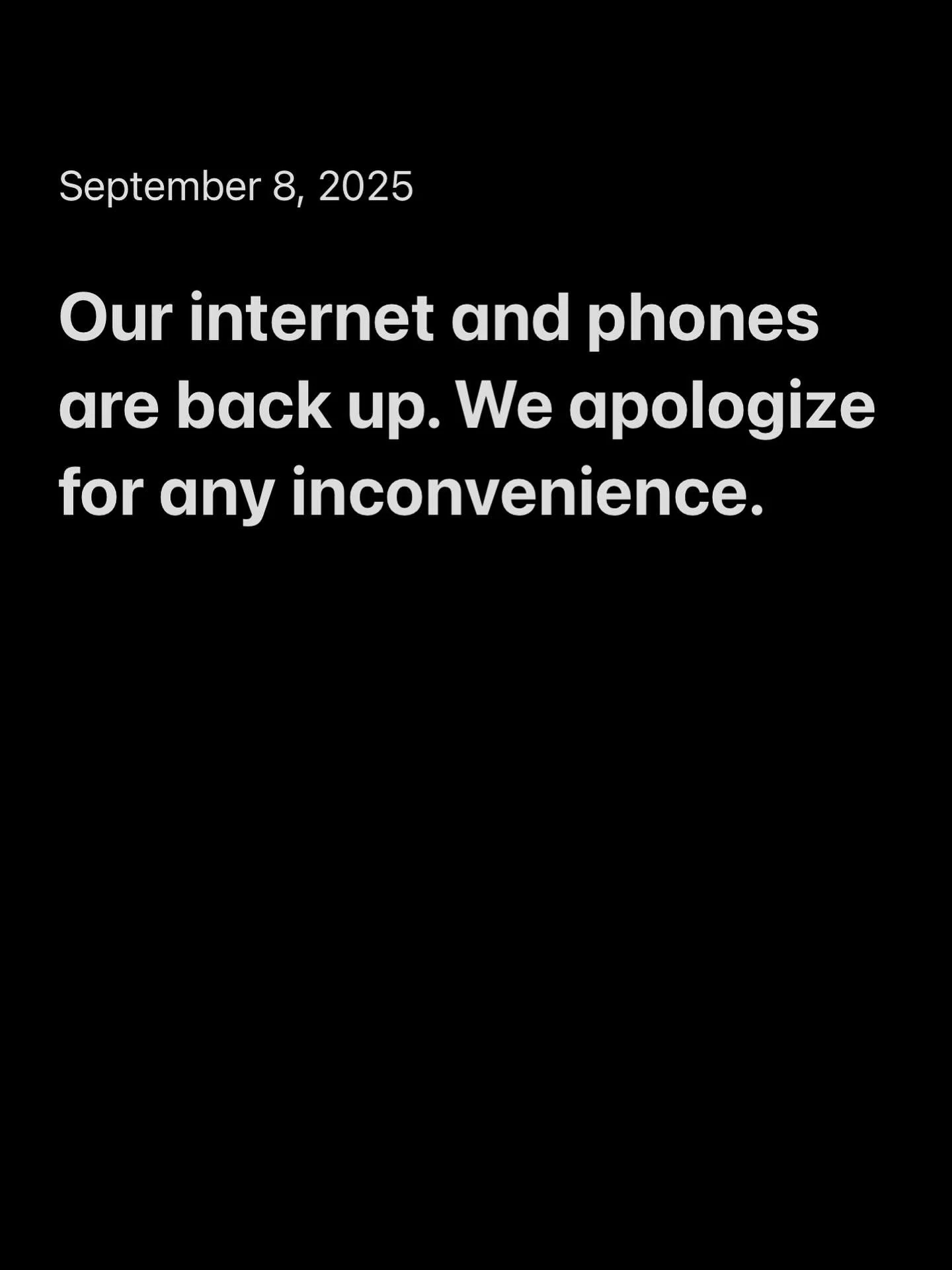 We're back online!