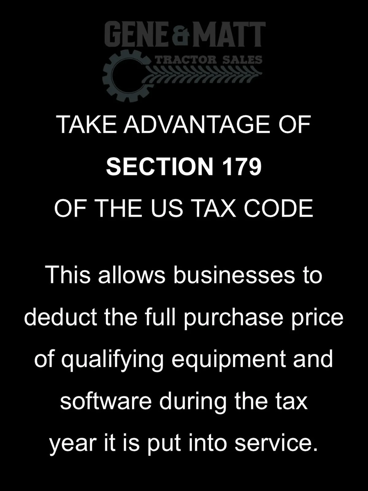 Take advantage of Section 179 of the US Tax Code. 

We have full inventory available. What we don't have on the lot, we can order! Be sure to get your purchases in as soon as possible to ensure you're able to get what you need before the end of the y