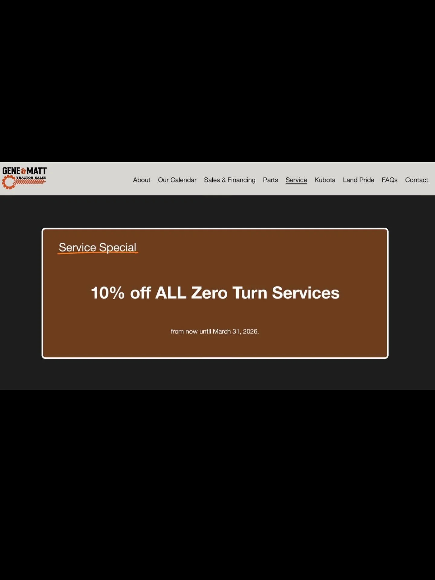 We are running a special from now until March 31 - 10% off ALL zero turn services! 

Get your machines in now before the spring rush! We have a short turnaround time now, but that won't last for long!

Promotion covers zero turn services ONLY. 

#kub