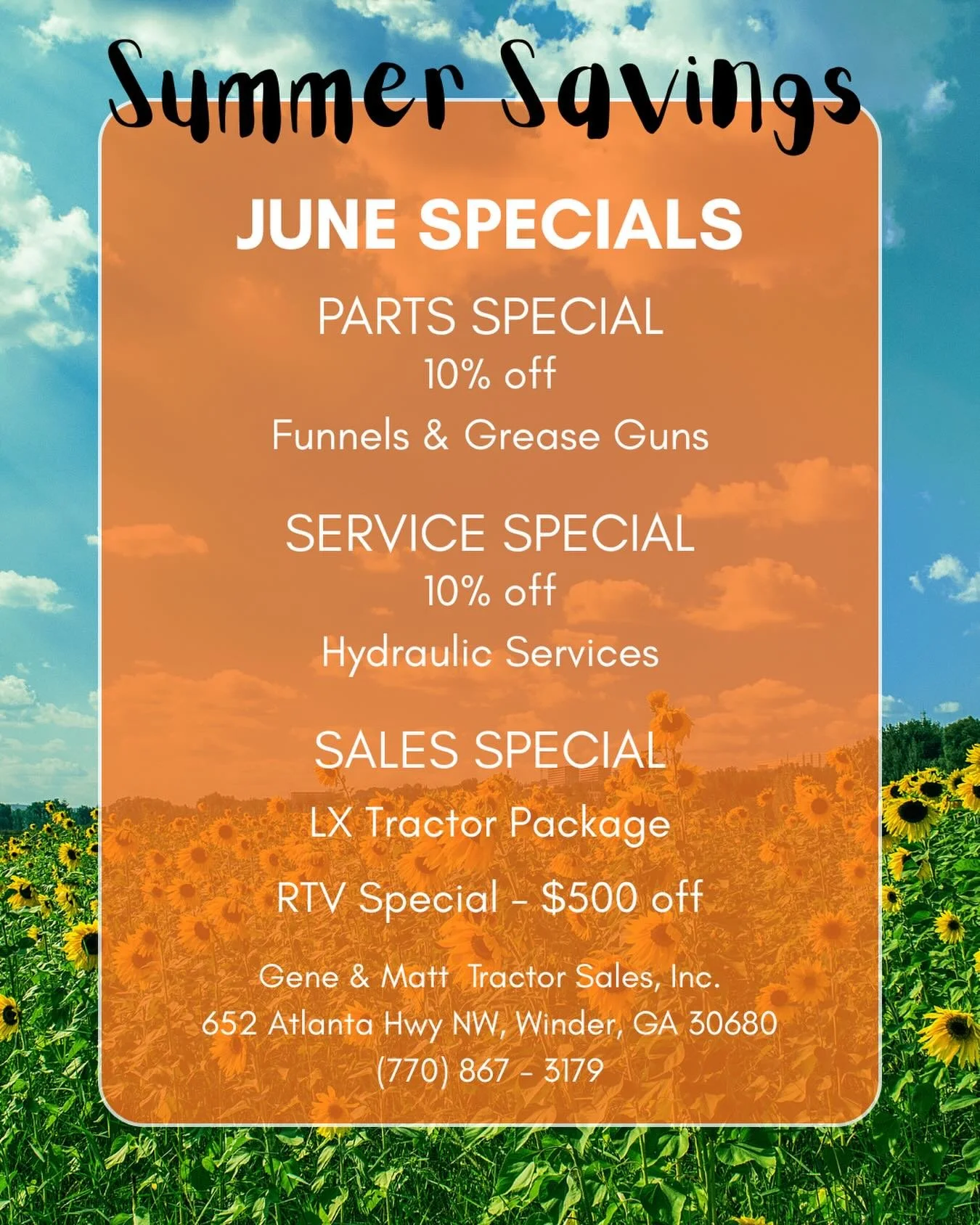 ✨JUNE SPECIALS✨

Stop by and check out our current deals!

#kubota #kubotadealer #kubotausa #kubotacountry #summersavings