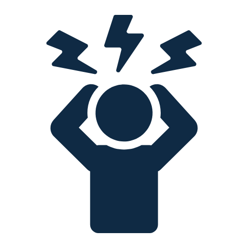 Icon of a person holding their head with hands, with a lightning bolt above, indicating stress or headache.