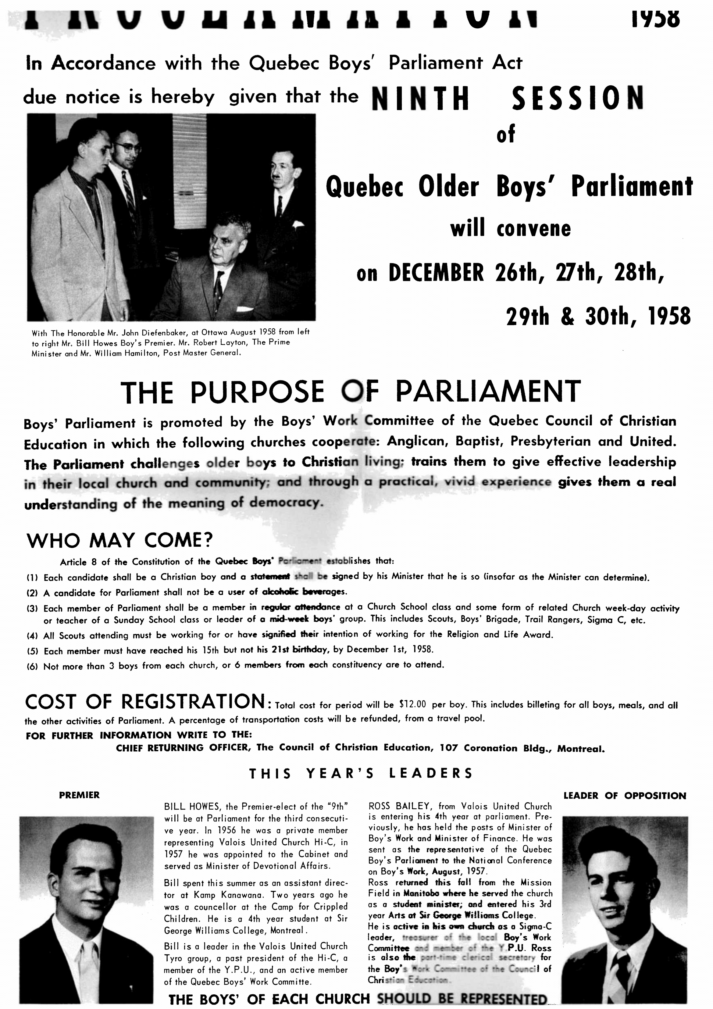9e législature, appel de candidature — 1958