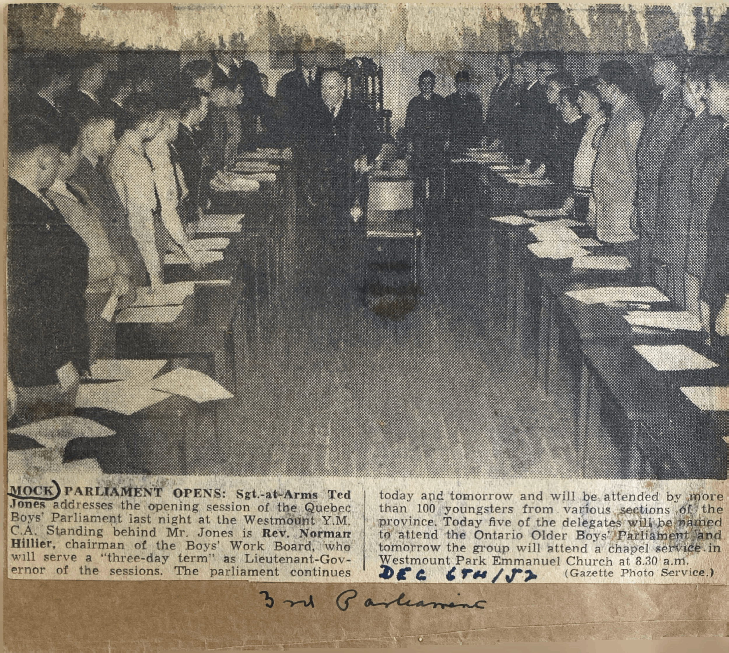 Photo des participants de la 3e législature — 1952