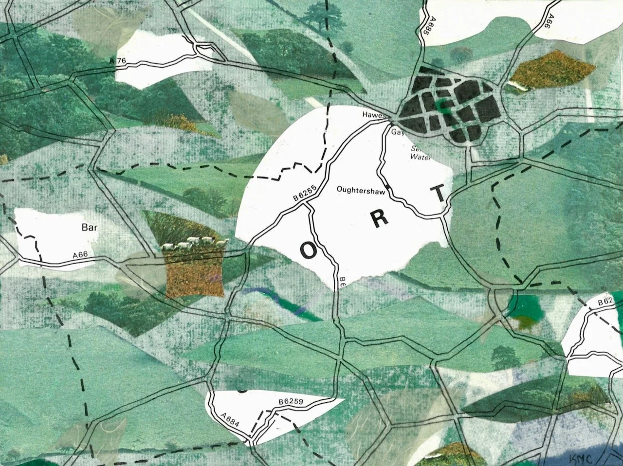 Boudica's Hills (2023) - 6x8" - mixed media collage on wood