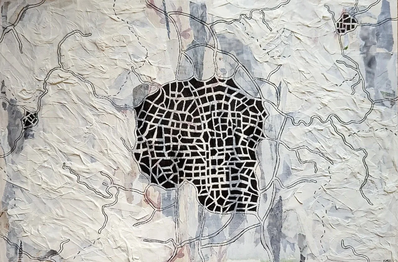 Ghost Town (2023) - 9x15" - mixed media collage on wood